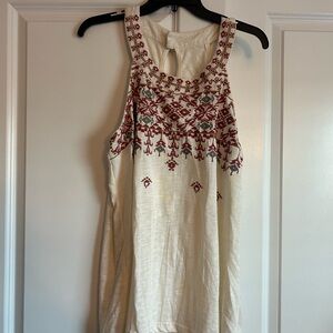 Maurices Cream Sleeveless Tunic with Red and Brown Embroidery